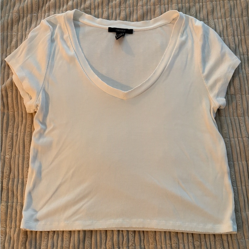 Forever 21 Cream Ribbed Crop Top